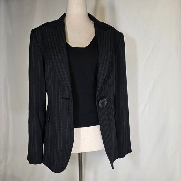 Tahari Petite Pin Striped Large Single Button Blazer Size 14 Petite - Picture 7 of 11